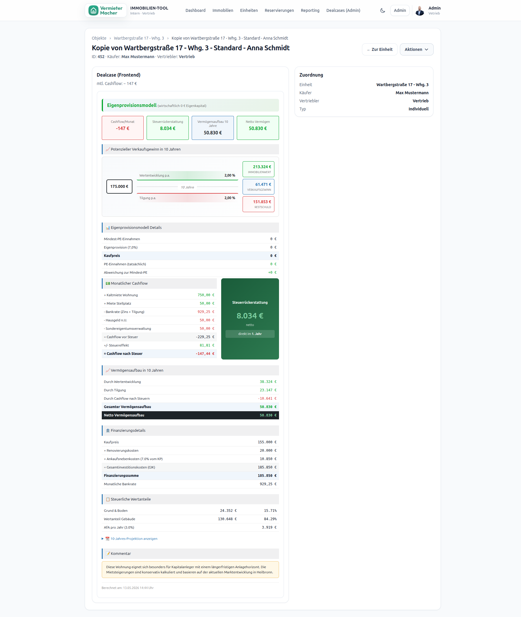 Vermietermacher – Vertriebs- & Exposé-Tool für Anlageimmobilien – Dealcase-Engine