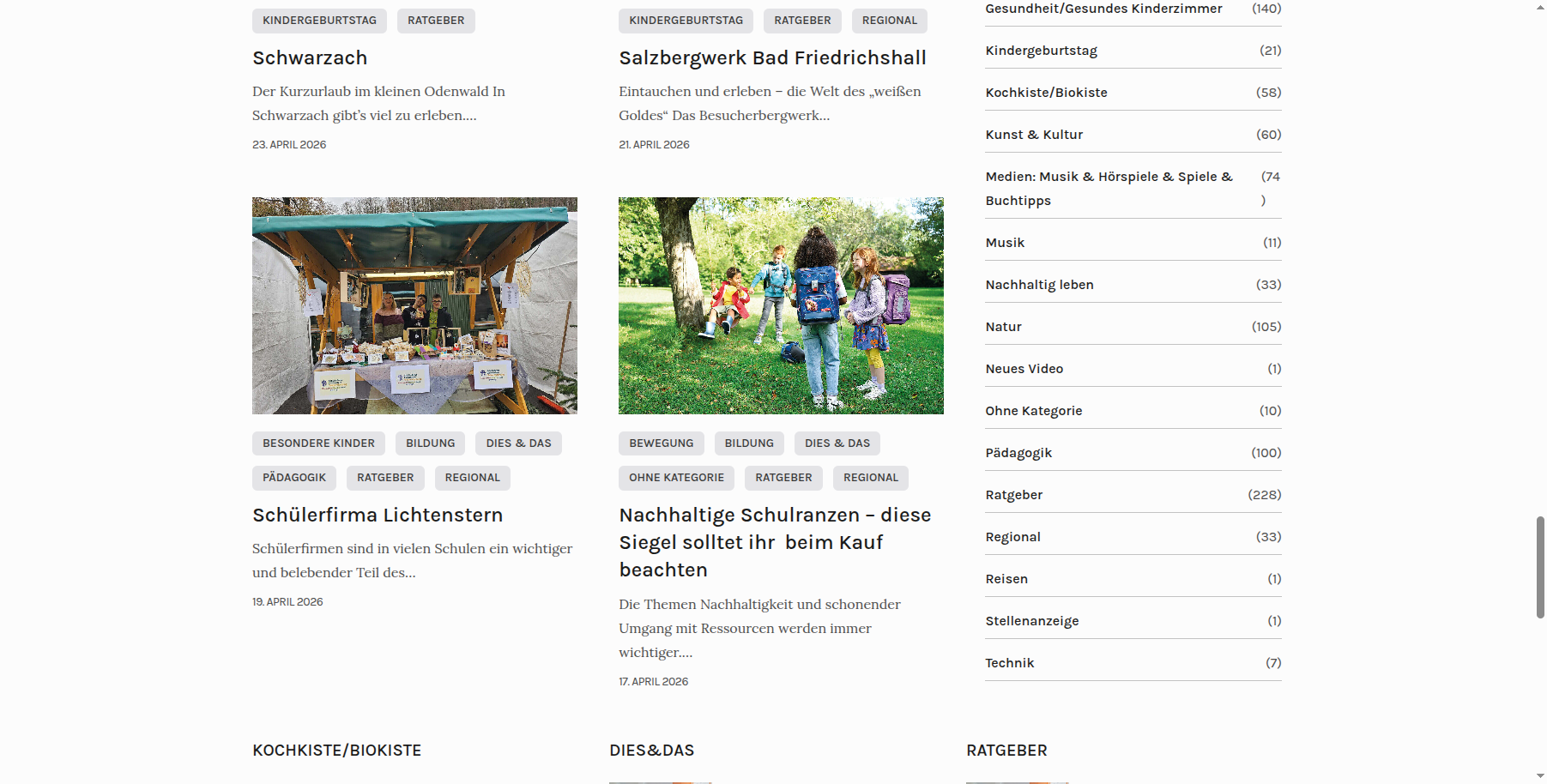 Zappelino – Das Elternmagazin – Sidebar & Kategorien