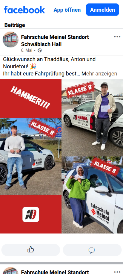 Branded Beitrag der Fahrschule Meinel zu bestandenen Klasse-B-Prüfungen