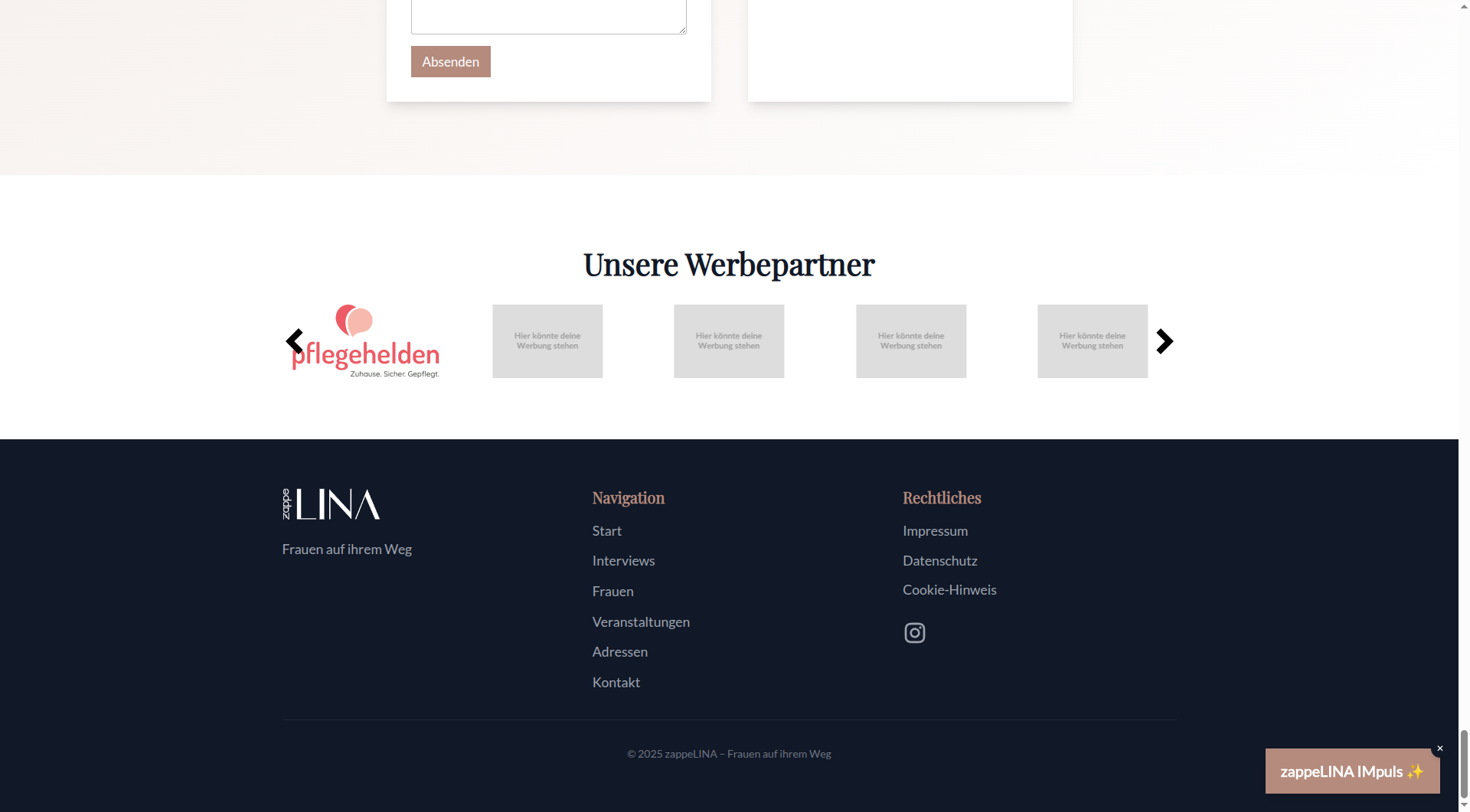 zappeLINA – Frauen auf ihrem Weg – Werbepartner & Footer