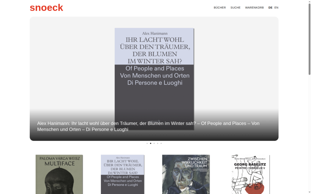 Snoeck Verlag: Startseite des Online-Shops mit Hero-Slider
